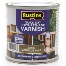 RUSTINS QUICK DRY POLY VARNISH SATIN ANTIQUE PINE 250ML