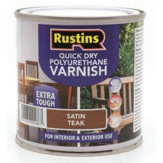 RUSTINS QUICK DRY POLYURETHANE VARNISH SATIN TEAK 500ML